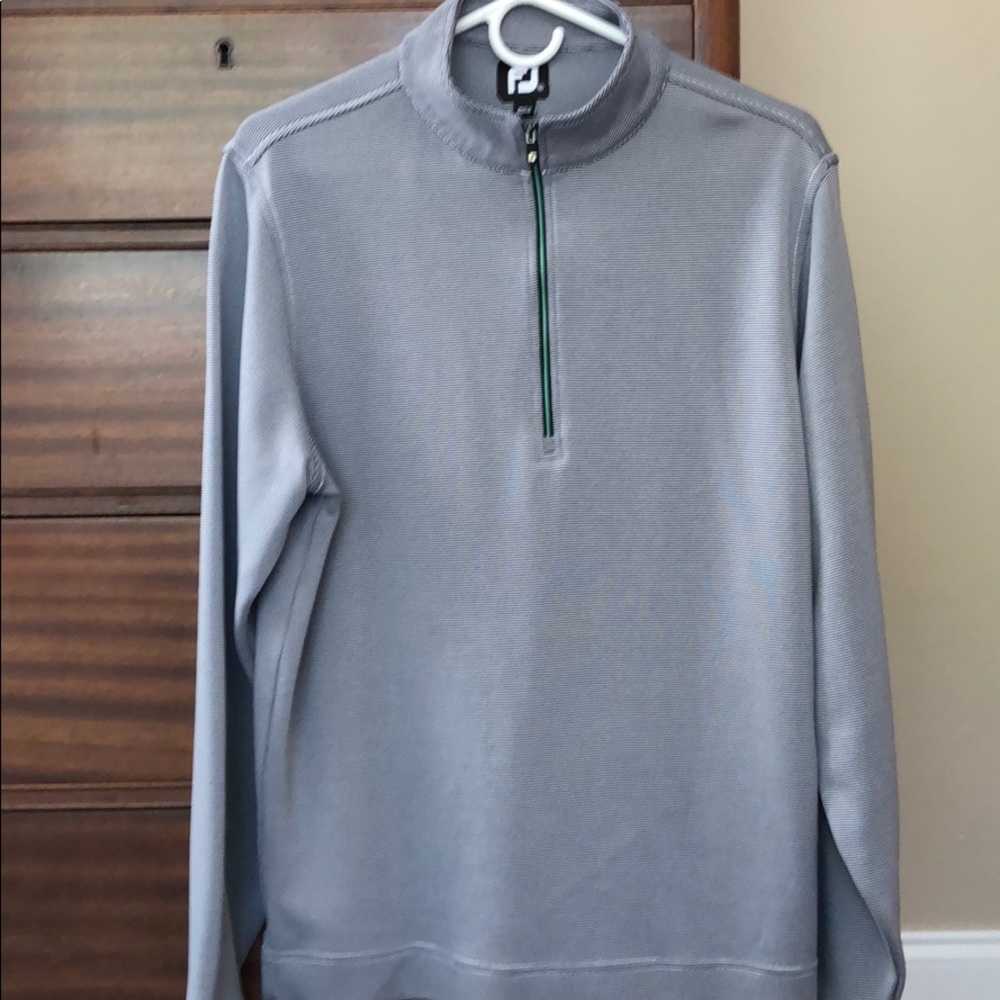 Foot joy 1/4 zip navy stripe with green accent